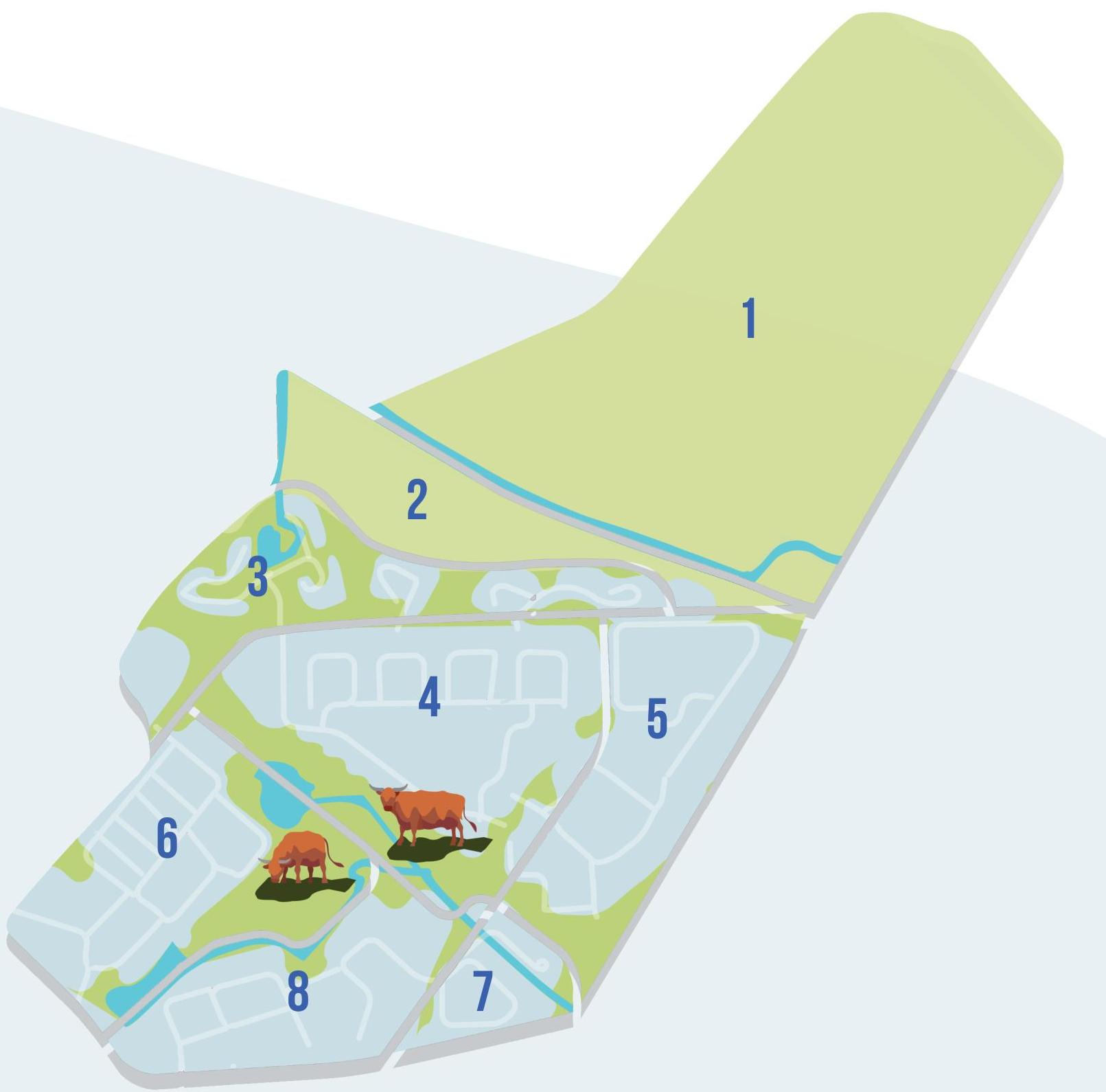 Kaartweergave van de wijk Overstegen met daarin numeriek aangegeven welke locaties er zijn