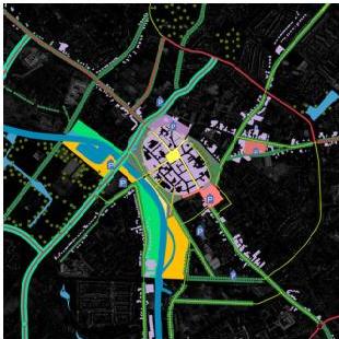 Gekleurde plattegrond van de Iseldoks in Doetinchem